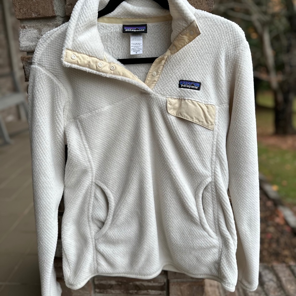 PATAGONIA Women's Pullover Fleece Snap Re-Tool Button Up Polartec, Medium, White